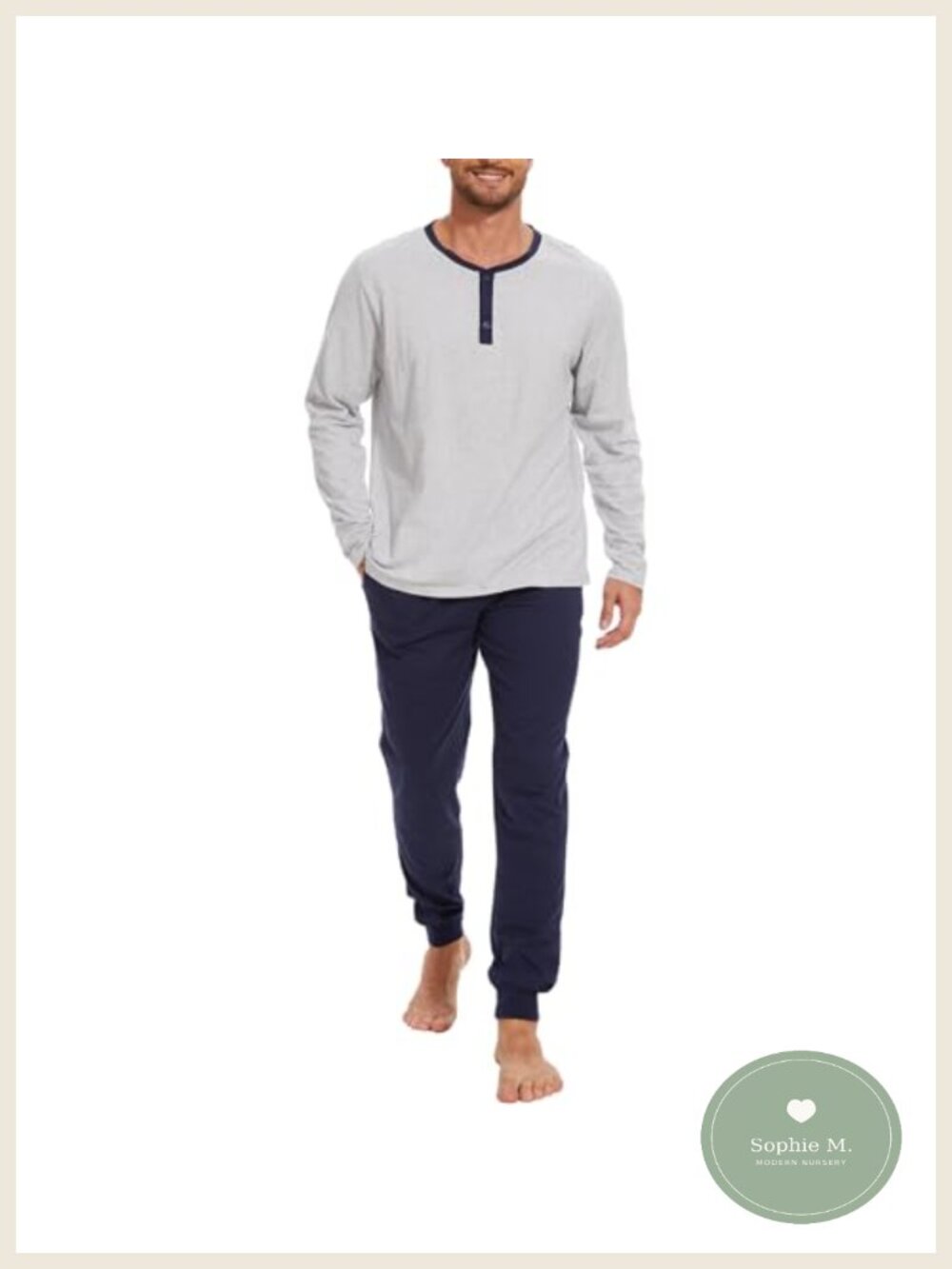 Men's 100% Cotton Henley Pajama Set 2-Piece Lounge Sleepwear Relaxed Fit